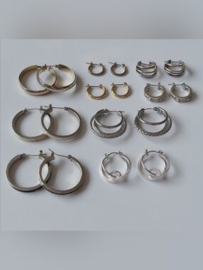 9pcs Silvertone Goldtone Hoop Earrings Lot Bundle